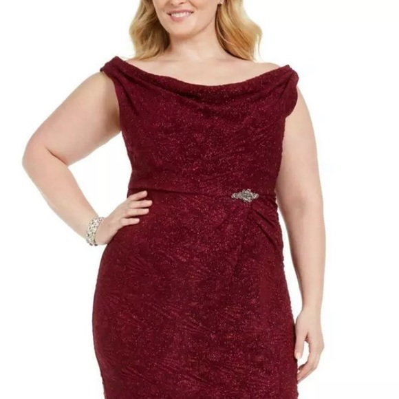 Women’s Formal Dress Plus Sizes 16W 18W 20W Alex Evenings Jacquard Maroon Gown - Picture 4 of 11